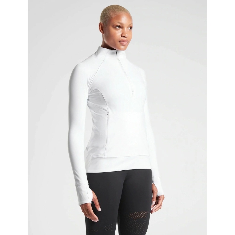 Athleta Flurry Force Half Zip Pullover White Small Fleece Lined Thumbhole 87552